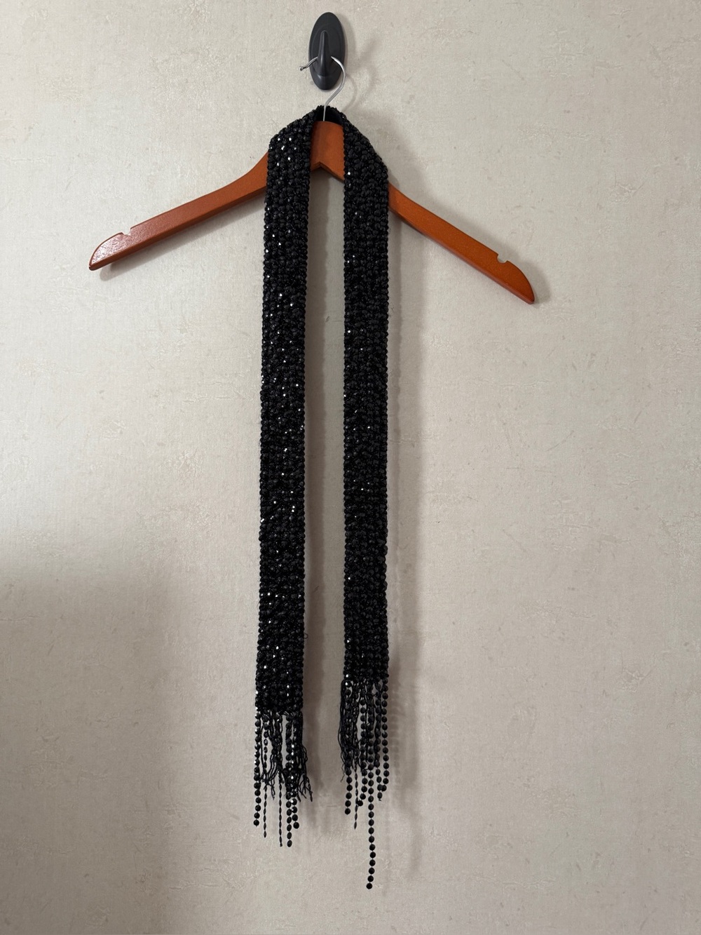 Black Beaded Fringe Wrap Belt – 56”